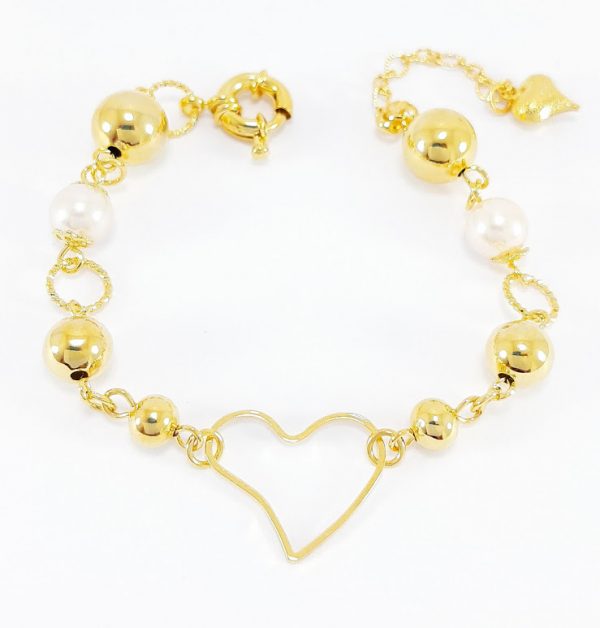 Pulseira com pérola e bolas liso dourado - Image 2