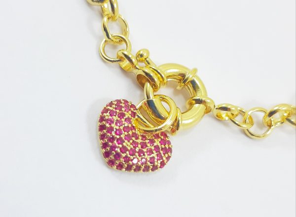 Pulseira elo português e pingente cravejado rosa - Image 2