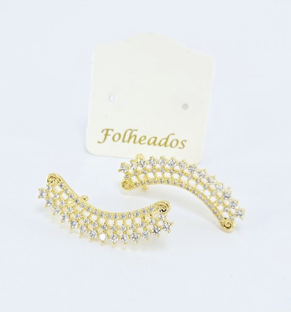 Brinco ear cuff fios cravejado com detalhes vazado