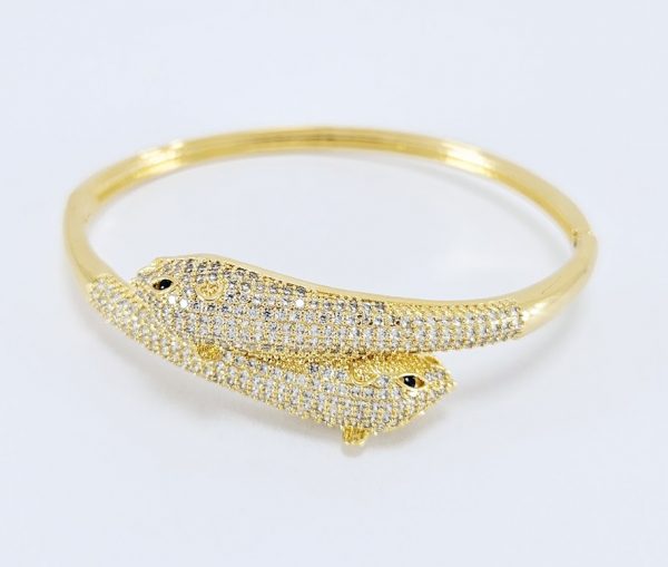 Bracelete faixa dupla com leopardos cravejado detalhe em dourado - Image 2