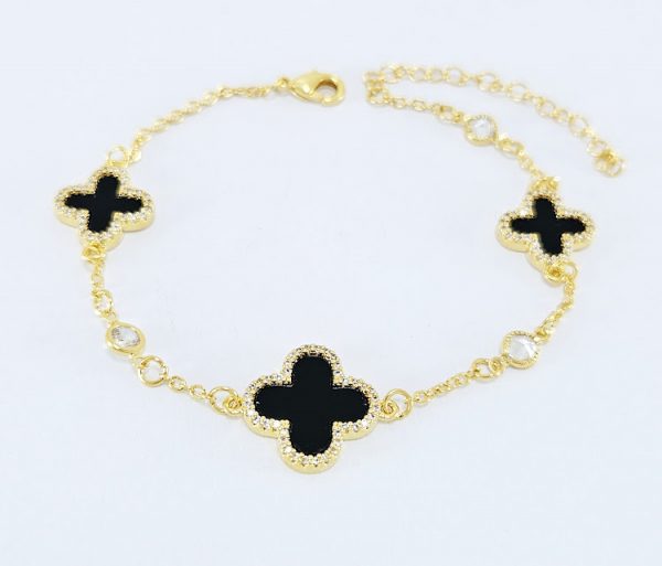 Pulseira trevo preto brilhante com pedras - Image 2