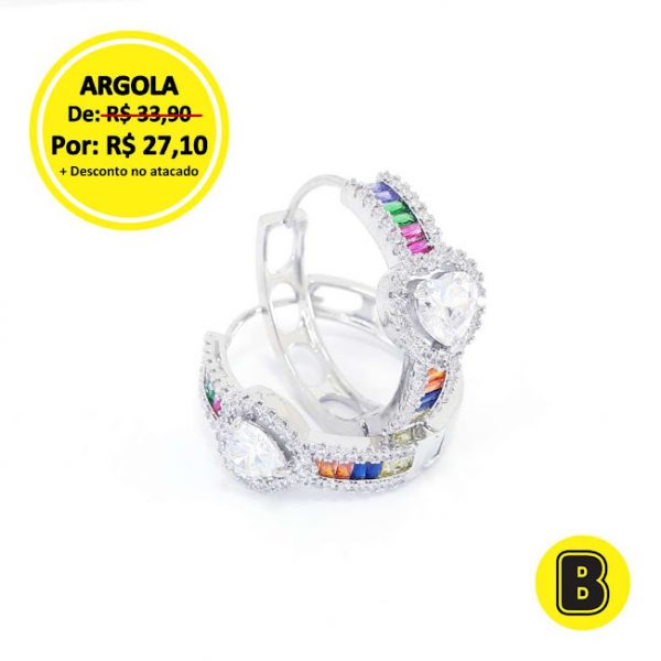 Argola Biju fina coração colorido cravejado com zircônia ( BLACK ) - Image 3