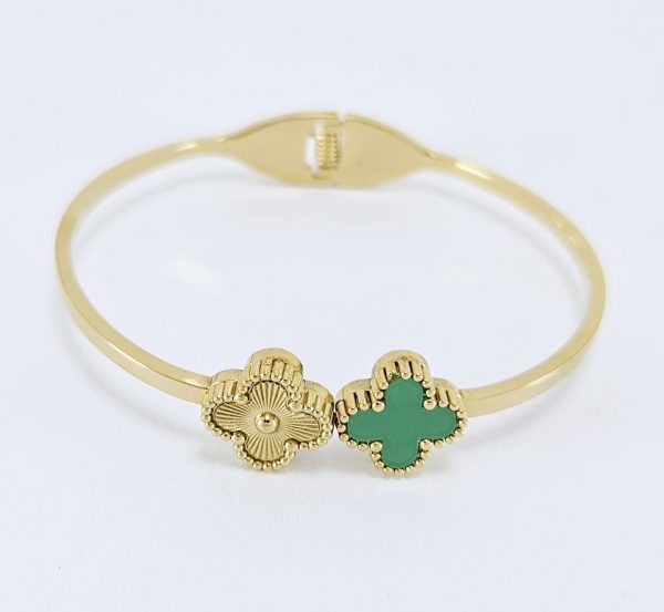 Bracelete com trevo duplo dourado e verde