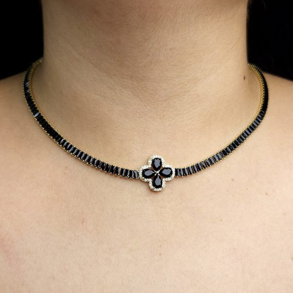 Choker riviera com trevo preto