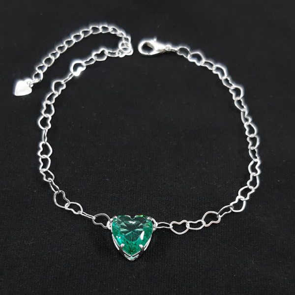 Pulseira elos vazado com pedra formato coração verde claro - Image 3