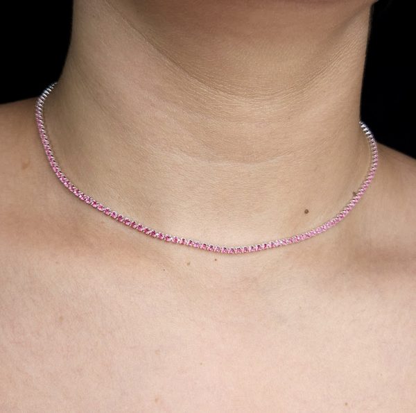 Choker riviera com pedras rosa rubi