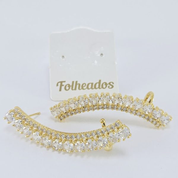 Brinco ear cuff fio cravejado com pedras cristal lateral