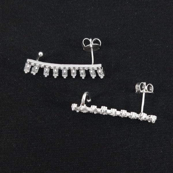 Brinco ear cuff com pedras baguete cristal e fio cravejado - Image 2