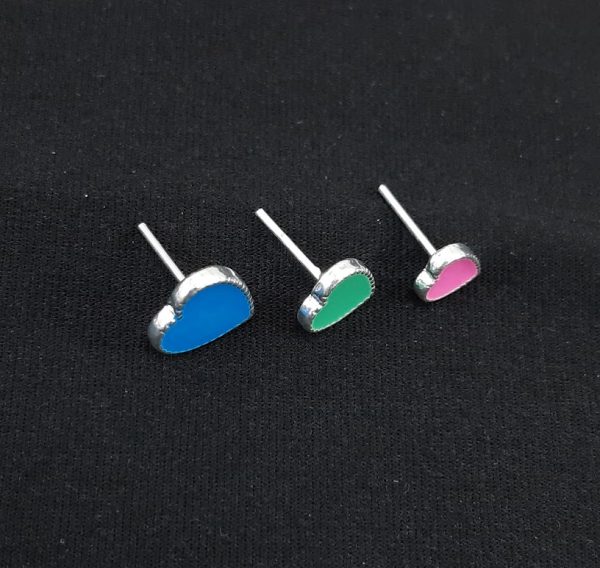 Trio de brincos coração rosa, verde claro e azul - Image 2