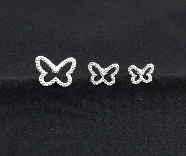 Trio de brincos borboleta vazado fio detalhado