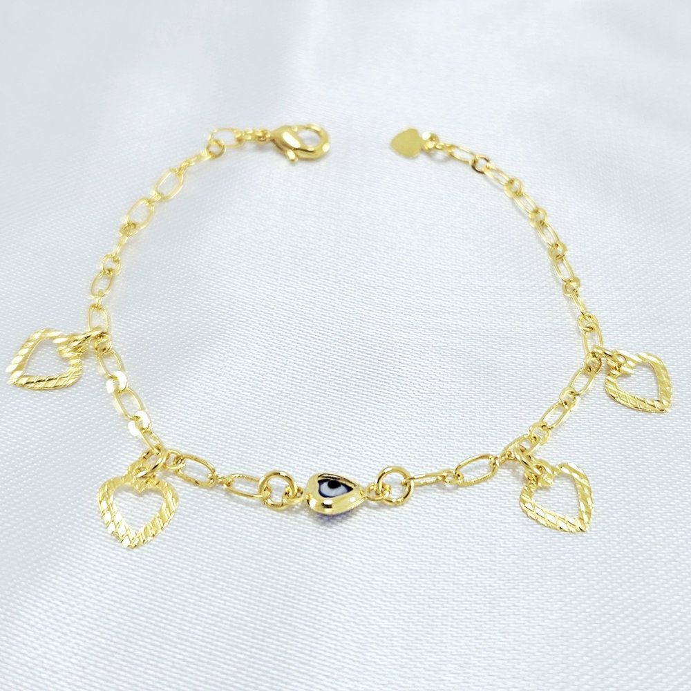 Pulseira infantil detalhe olho grego com coração vazado