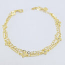 Pulseira dupla elos corações com flor pedra cristal