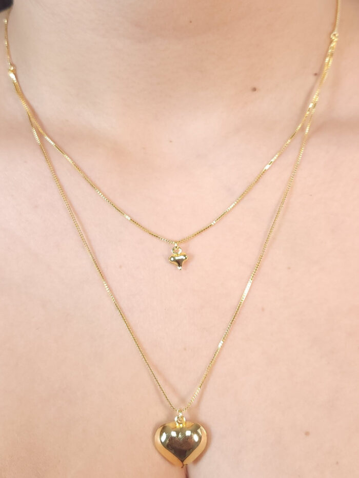 Gargantilha dupla coração boleado