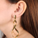 Brinco base oval chapeada pêndulo faixa espiral