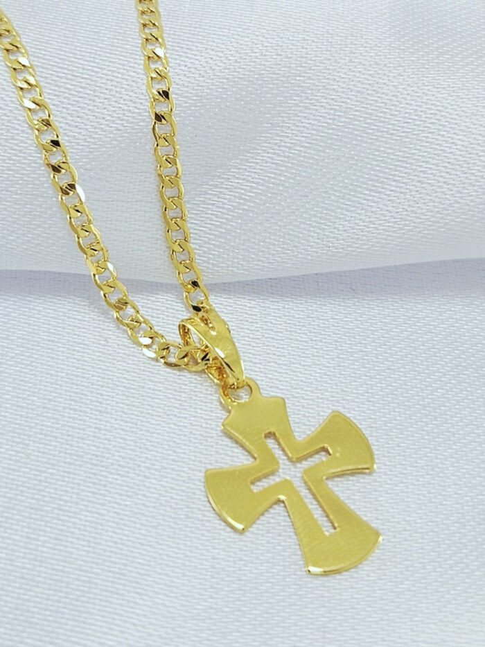 Cordão masculino pingente cruz  dourado