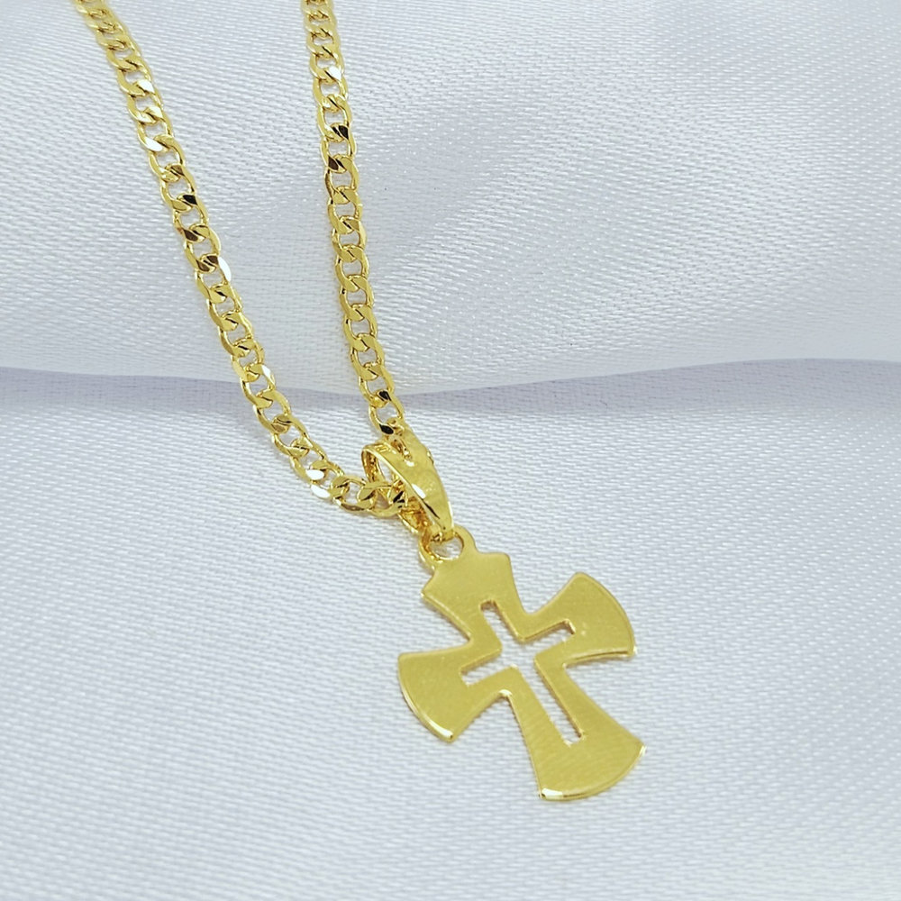 Cordão masculino pingente cruz  dourado