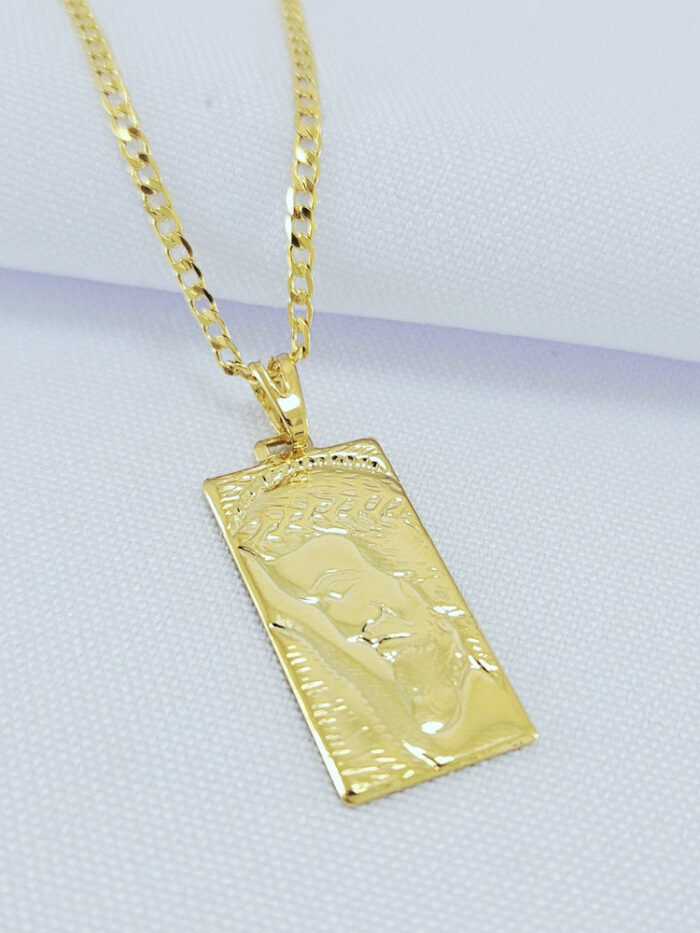 Cordão masculino elos grumet com placa face de Jesus