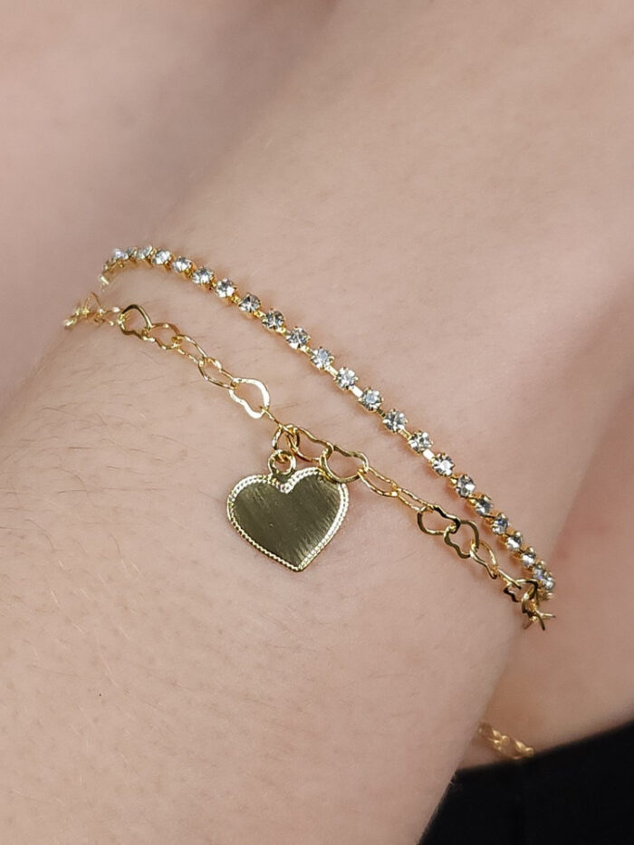 Pulseira  dupla detalhe coração
