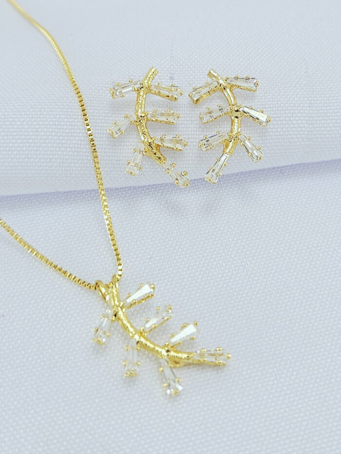 Conjunto ramo de folha pedra trapézio