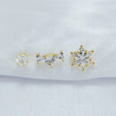 Trio de brincos ponto de luz, fio corações cristal e flor