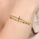 Pulseira dupla elos redondos chapeado e cartier com cruz