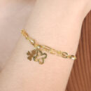 Pulseira dupla elo com  trevo vazado e liso