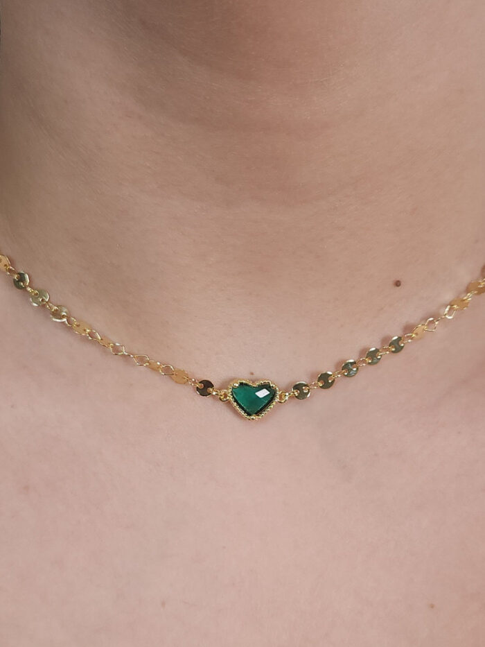 Gargantilha choker coração elo círculo chapeado