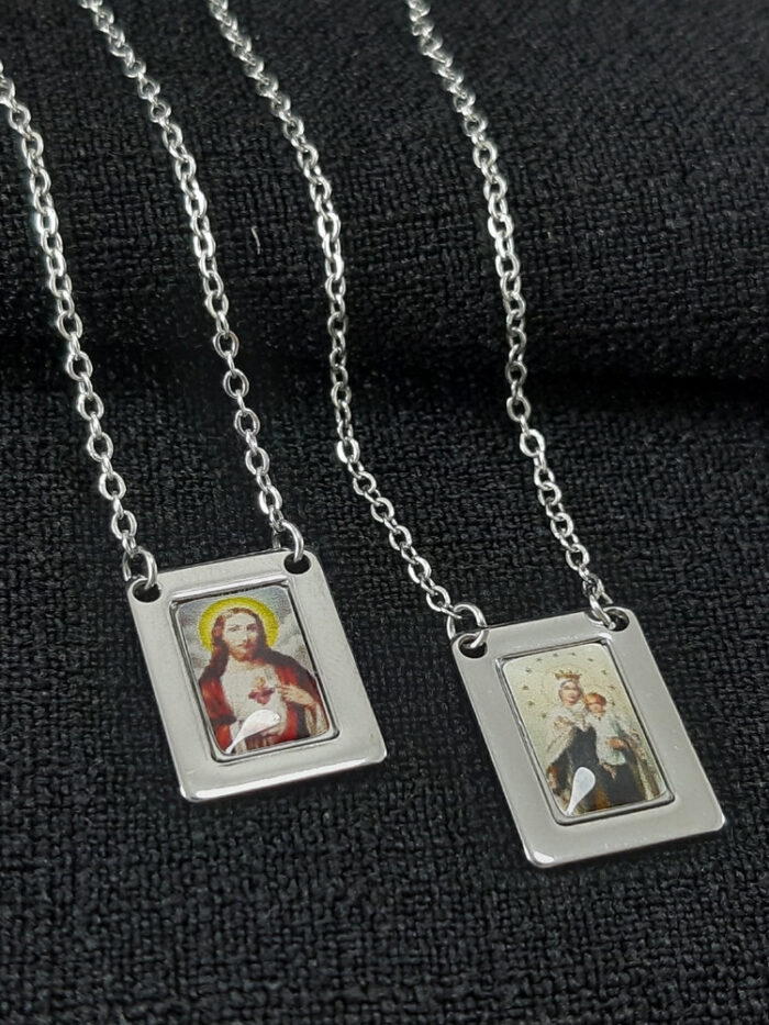 Escapulário Nossa Senhora do Carmo e Sagrado coração de Jesus placa esmaltada