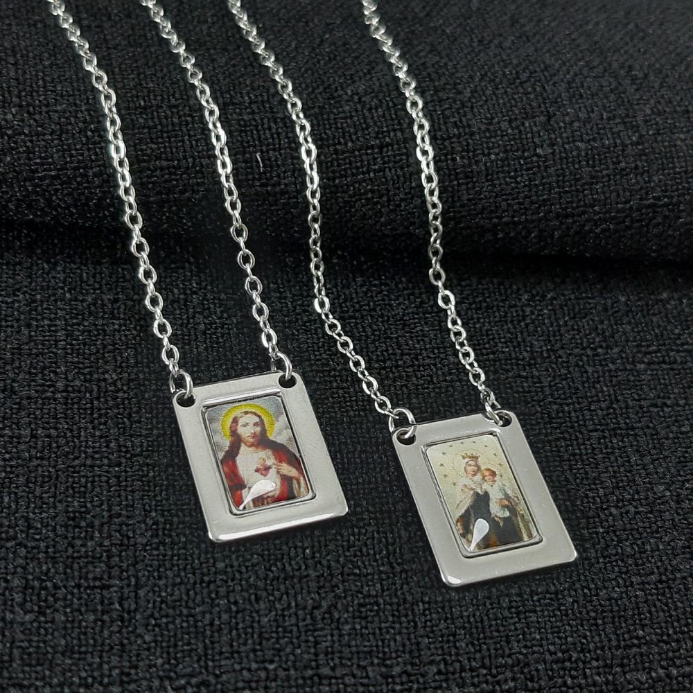 Escapulário Nossa Senhora do Carmo e Sagrado coração de Jesus placa esmaltada