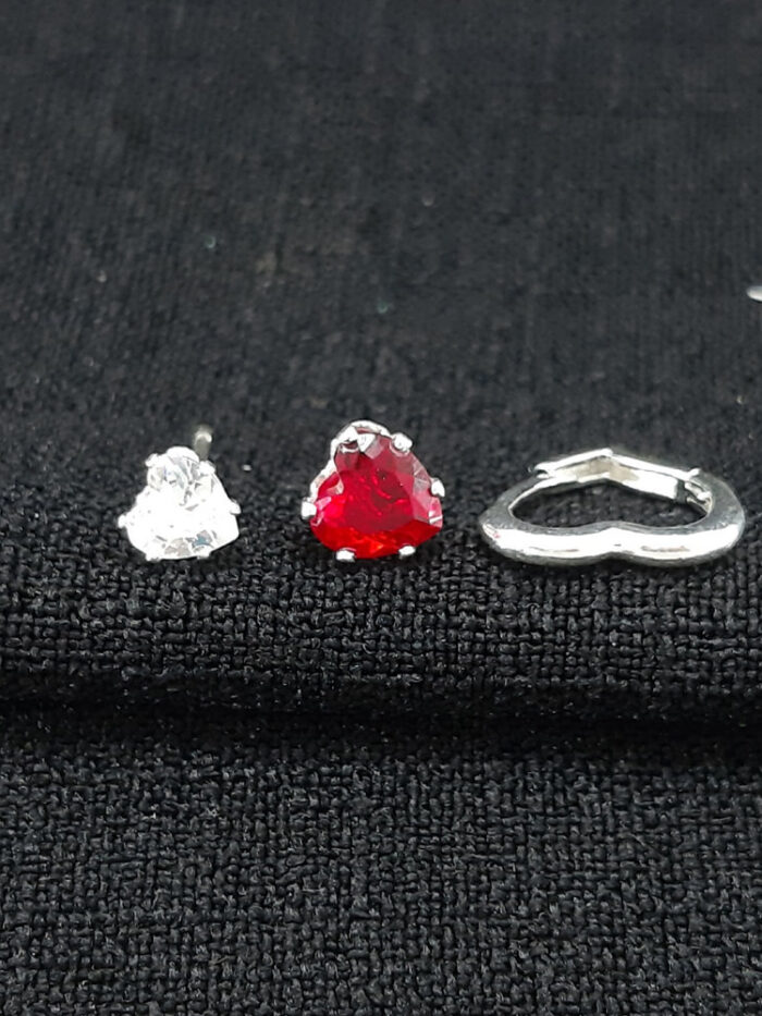 Trio de brincos coração com argola vazada