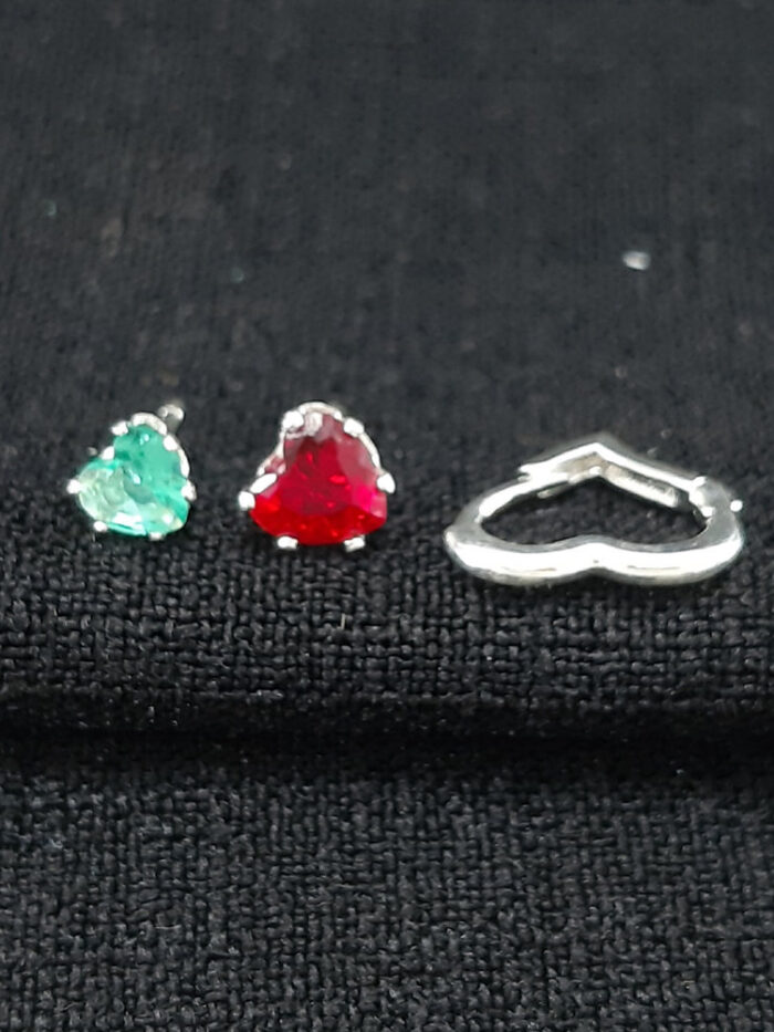 Trio de brincos coração com argola vazada