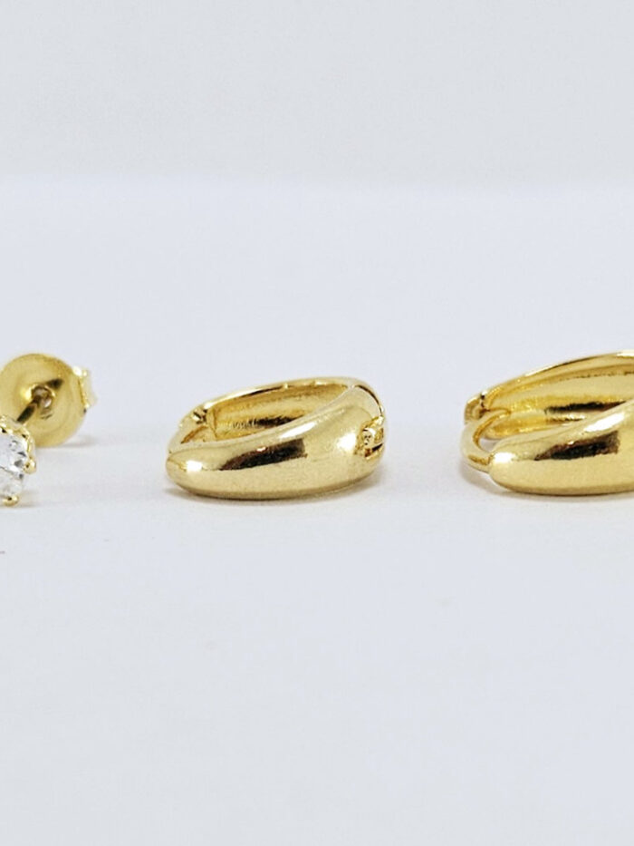 Trio de brincos ponto de luz e argolinhas