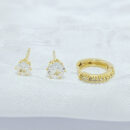 Trio de brincos pontos de luz e argolinhas cravejado