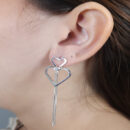 Brinco coração duplo e fio de veneziana pêndulo