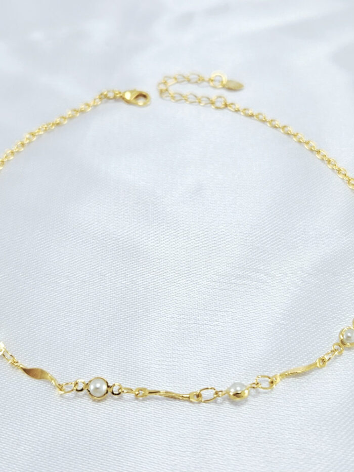 Tornozeleira elos ovais com pérolas