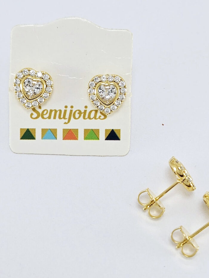 Brinco coração duplo cravejado