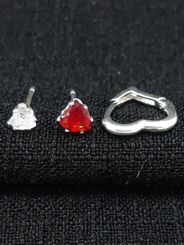 Trio de brincos coração com argola vazada