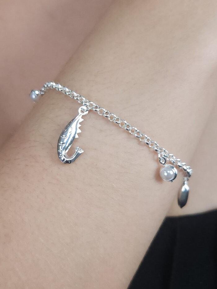 Pulseira elo português com pêndulos fundo do mar