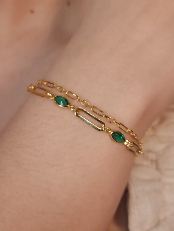 Pulseira dupla com pedras navete