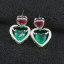 Brinco coração duplo vermelho com verde jade