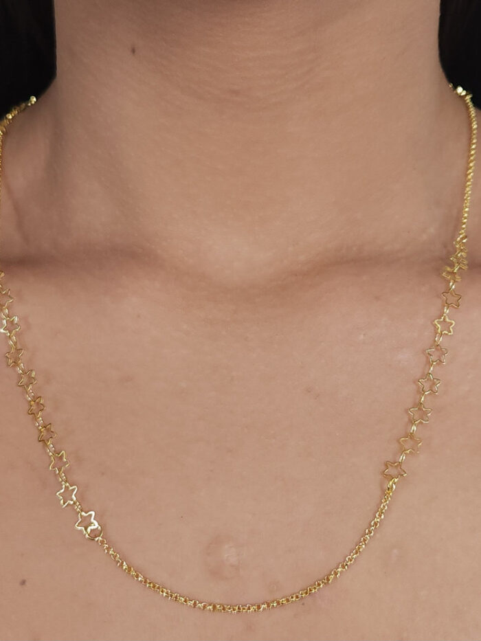 Gargantilha longuinho elos português com etrelas vazadas