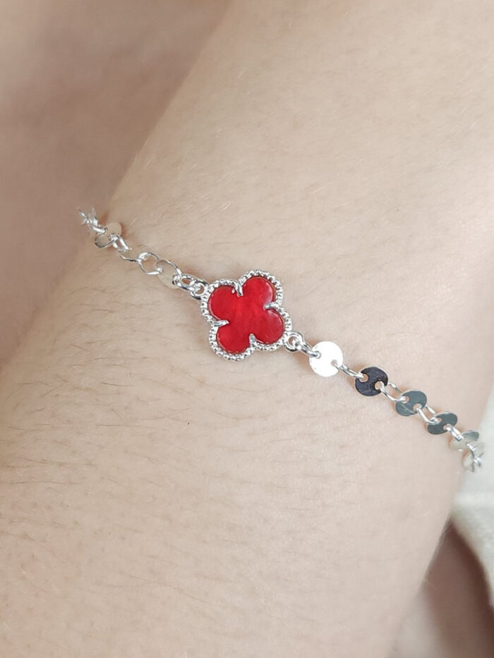 Pulseira  trevo com elos liso e chapeado