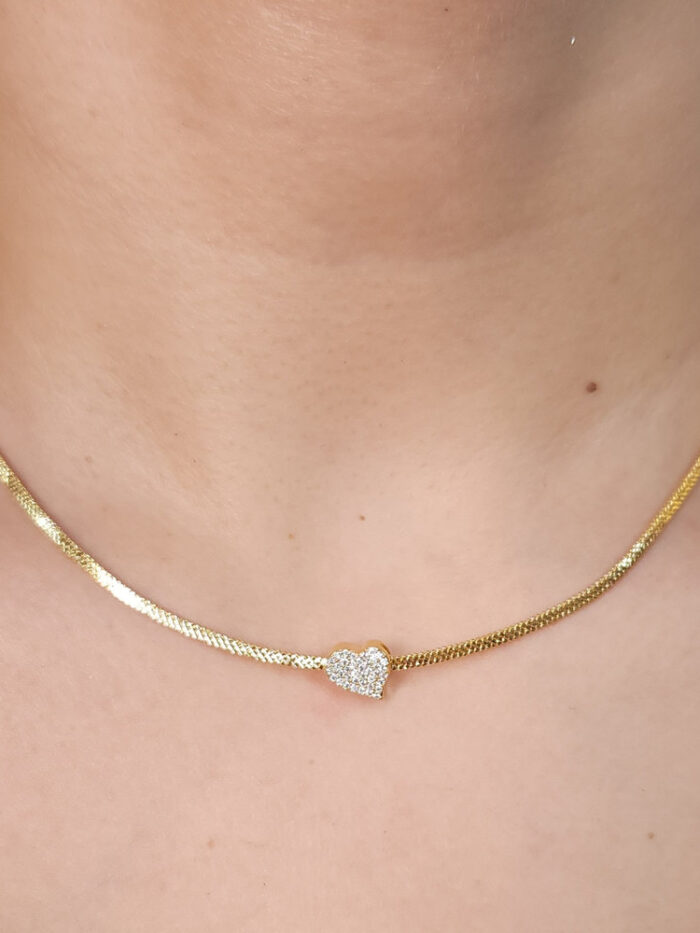 Choker malha com coração cravejado