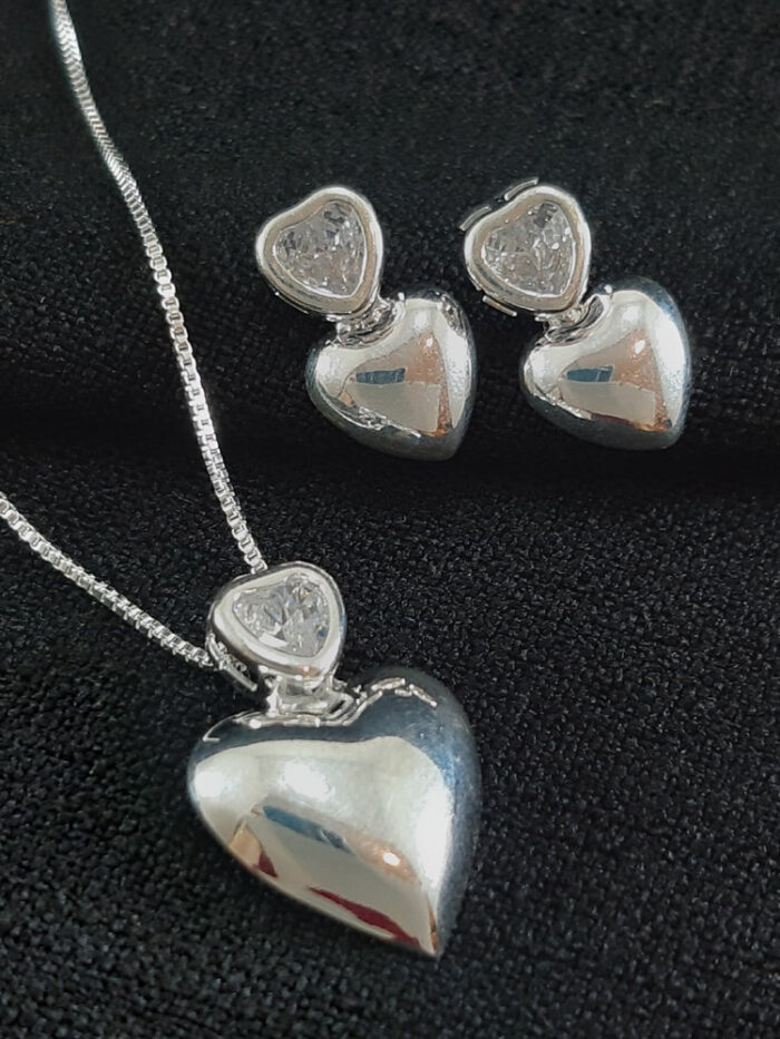 Conjunto base coração pedra crista com coração boleado