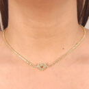 Gargantilha pedra navete com coração duplo cravejado