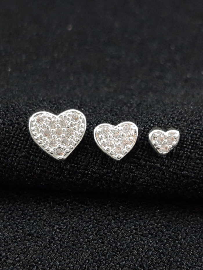 trio de brinco coração cravejado