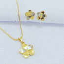 Conjunto infantil flor detalhe ródio fosco