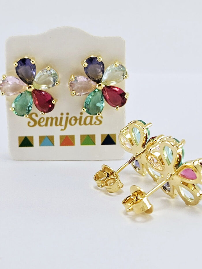 Brinco flor pétalas colorida