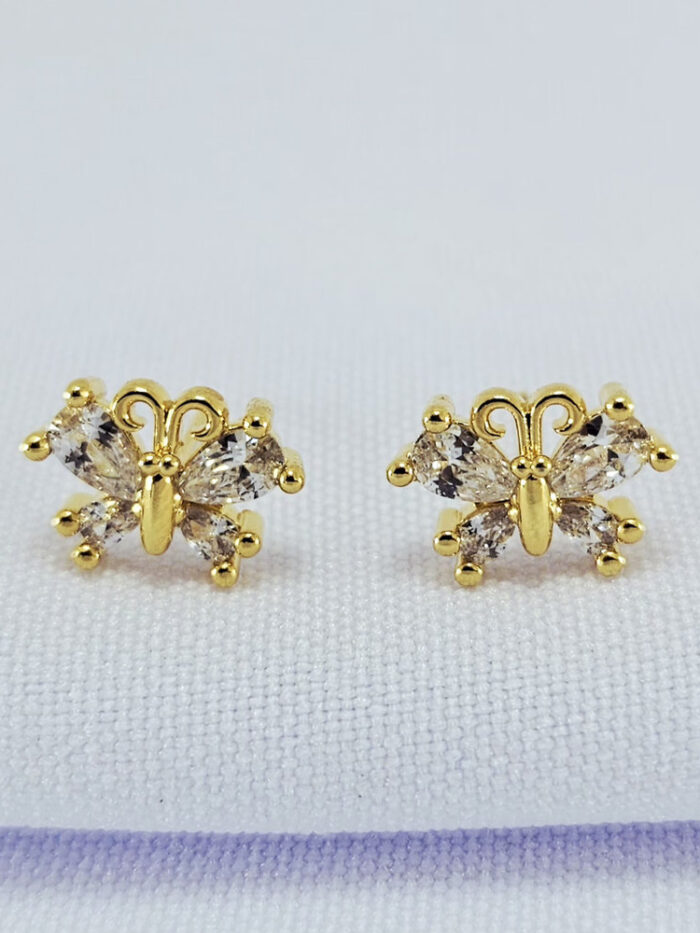 Brinco borboleta com pedra cristal