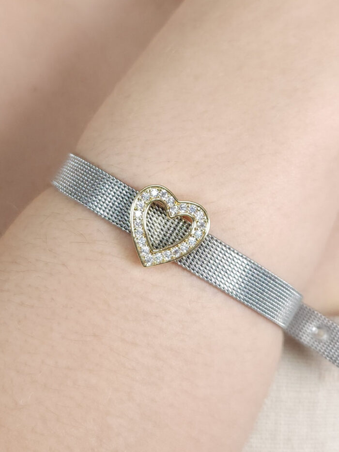 Pulseira estilo relógio coração dourado fio cravejado